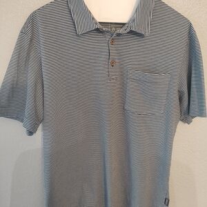 Patagonia Men's Polo Shirt - Navy and White Stripes